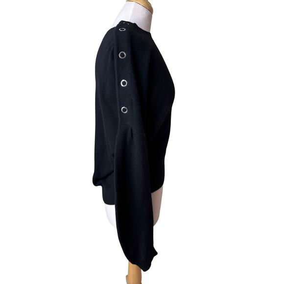 LEWIT Cashmere Blend Drop Shoulder Sweater Snap Details Black Size Large - Picture 7 of 12
